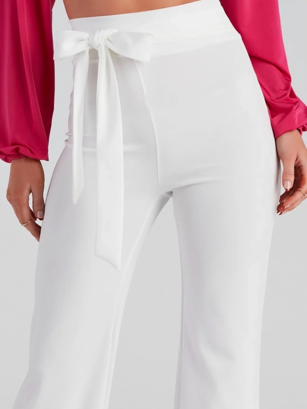 Windsor White Wide Leg Pants Small High Waist Tie Front Dressy